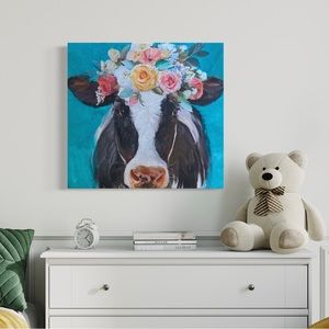 Picture Cow/Flowers 18” by 18” NEW!